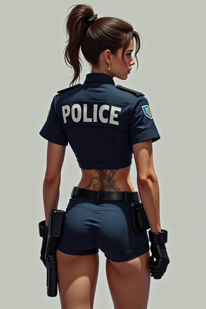 woman,,,Igawa Sakura,,Large Breasts,Big Ass,Embarrassed face,shirt,mini skirt,Police Officer Cosplay,Policewoman,underwear,Tortoiseshell binding, purple eyes, brown-red hair, fox ears,sexy, curvy,tomboy, short hair