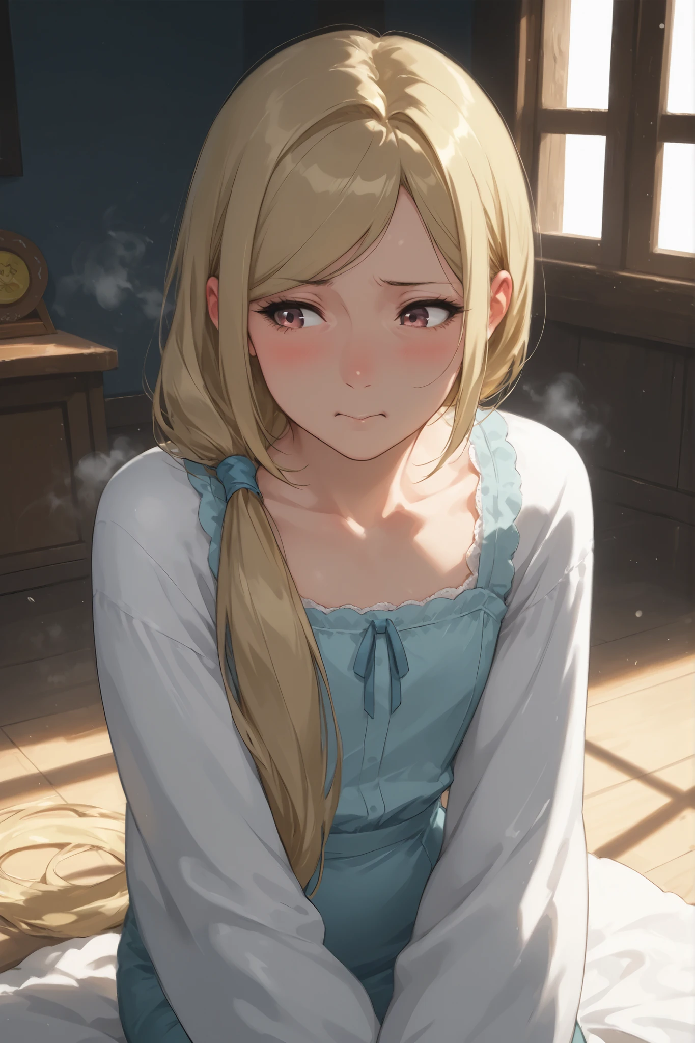 score_9, score_8_up, (candydoII boy with milfy slim body), flat puffy thicc man-chest:1.2, puffy flat chest, solo sugar femboy w/ mature body, (anime mature femboy with pale-blonde smooth-straight mid-long hair with swept bangs:1.2), loose low ponytail, (femboy golden bushy very thick eyelashes:1.2), masterpiece, best quality, (taken from dynamic masterful angles:1.2), anime moe artstyle, well-toned waifu, exude eroticism, (mature woman with lean perfection abdomen:1.5), sweet sweet mommy's expression, (ample littIe femboys natural smaII flat chest), Curvy body, (thick fleshy arms:1.5), oh my god that arms are so sexy!!, from above, steaming body, Hd eyes, Half body photograph of a cute and attractive erotic femboy in a trendy cafe with many windows ::3 Trendy, modern form - fitting clothing that accentuates his perfect body ::2 Photograph captured using a Canon 6D Mark II with an 85mm lens at f/ 4 and ISO 100 ::3 Glamour shot, award - winning photograph, sharp focus, dynamic lighting ::1