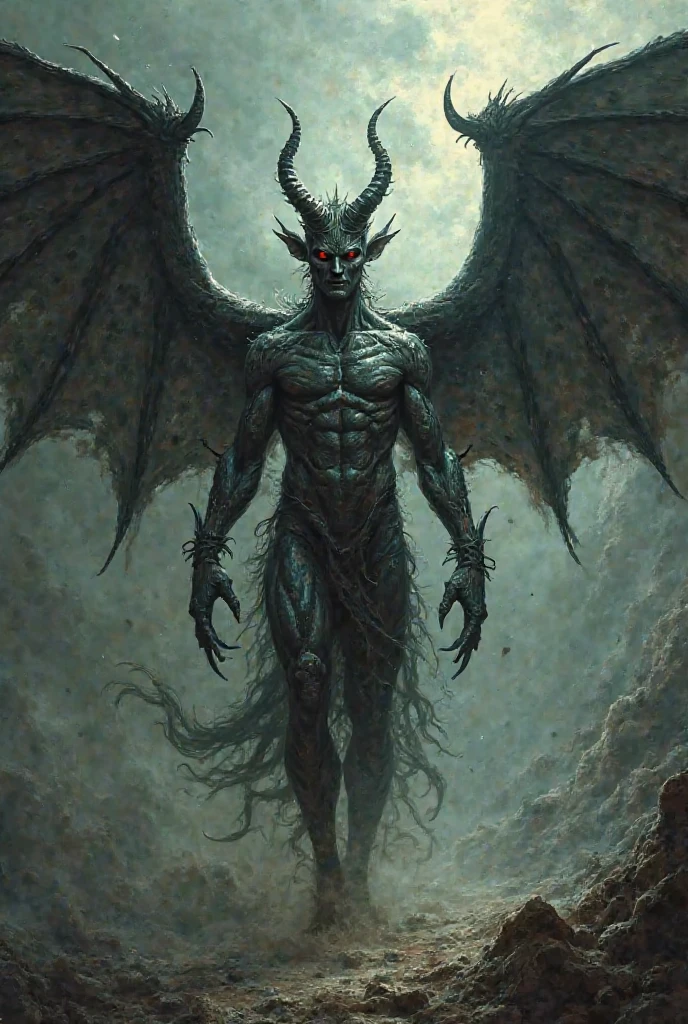 A nightmarish scenery, A full body portrait of a lizard-skinned demoness with spread Olive green Pewter demon wings wearing body-tight light leather armor, in a lava-filled cave