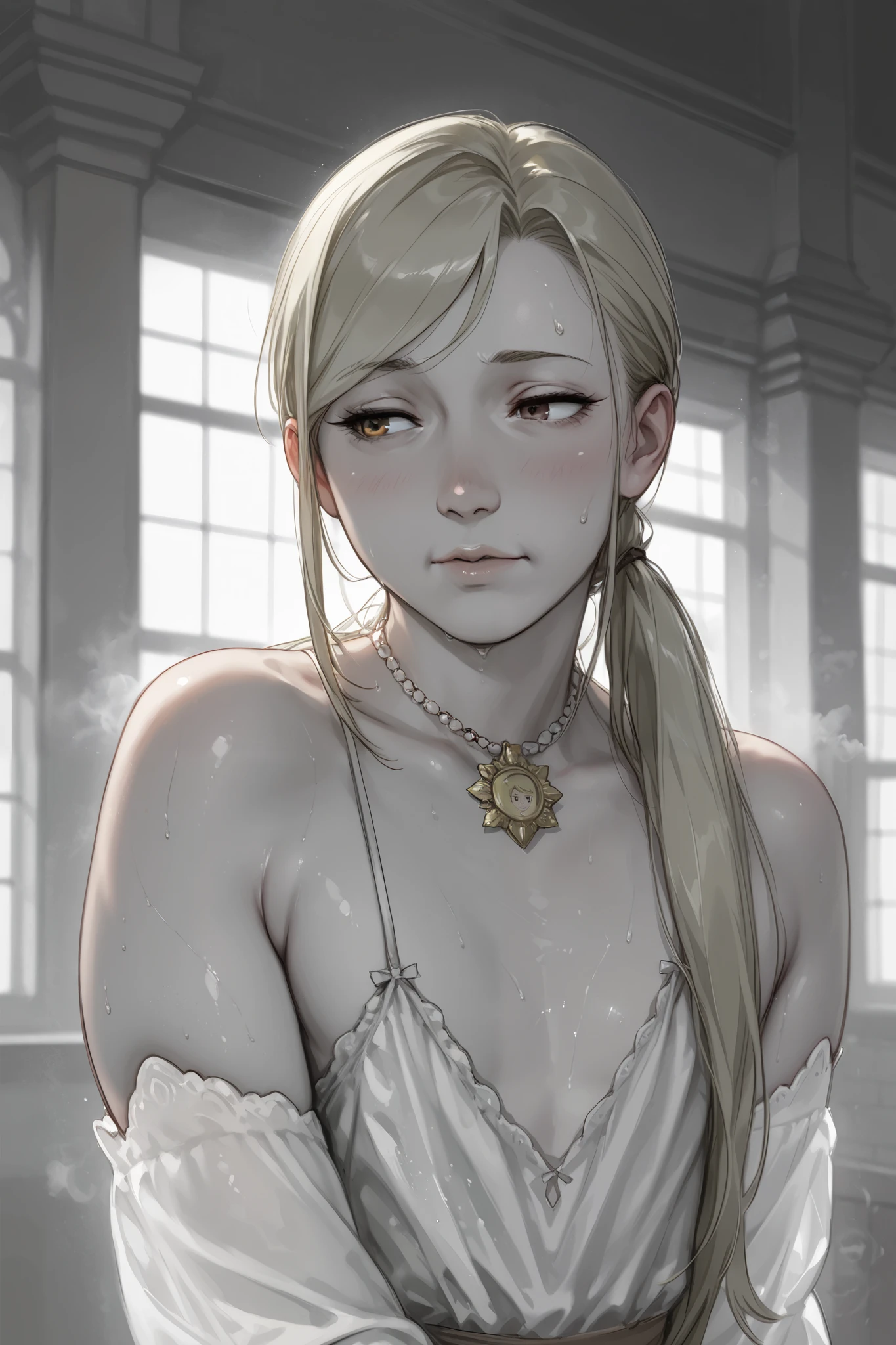 score_9, score_8_up, (candydoII boy with milfy slim body), flat puffy thicc man-chest:1.2, puffy flat chest, solo sugar femboy w/ mature body, (anime mature femboy with pale-blonde smooth-straight mid-long hair with swept bangs:1.2), loose low ponytail, (femboy golden bushy very thick eyelashes:1.2), masterpiece, best quality, (taken from dynamic masterful angles:1.2), anime moe artstyle, well-toned waifu, exude eroticism, (mature woman with lean perfection abdomen:1.5), sweet sweet mommy's expression, (ample littIe femboys natural smaII flat chest), Curvy body, (thick fleshy arms:1.5), oh my god that arms are so sexy!!, sweating, from above, steaming body, Hd eyes, Half body photograph of a cute and attractive erotic femboy in a trendy cafe with many windows ::3 Trendy, modern form - fitting clothing that accentuates his perfect body ::2 Photograph captured using a Canon 6D Mark II with an 85mm lens at f/ 4 and ISO 100 ::3 Glamour shot, award - winning photograph, sharp focus, dynamic lighting ::1
