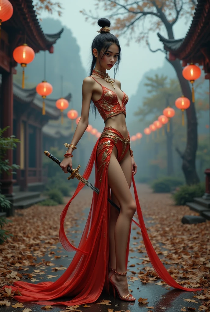 ((masterpiece:1.4)、(top-quality:1.4)、(reallistic:1.7))、Beautiful girl strolling in the garden of fantastic ancient city、Sexy Daughter、Super beautiful girl、1girl in:1.4、Dress like a queen、Glossy luxury latex、Luxury Latex Bodysuit、By Luis Royo、age19、Super Ultra Ultra Bikini、Outstanding style、Slender Abs、beauty legs、Beautiful ass、A detailed eye、beautidful eyes、Raw photo、red-lips、Red high heels、a choker、a necklace、耳Nipple Ring、Fantasy of ancient cities、Fantasy World