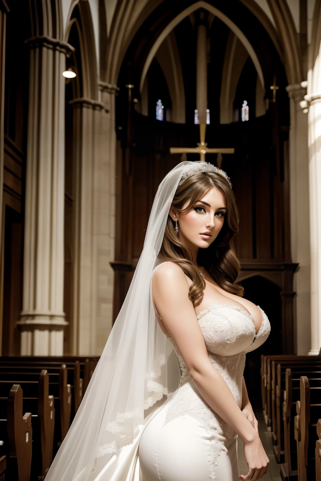 ((Estilo de arte de anime)),(master part),(best quality), (super detalhe),((muito delicado e bonito)),Cinematic lighting,1 mulher 28 anos, NSFW, Seios piscantes, ((retrato de corpo inteiro)), ((noiva altar, casamento no jardim)),,(((1 princesa em lindos bordados e joias extremamente lindo vestido de noiva com abertura para exibir os seios, nsfw, Rococo princess model with full-length voluminous hoop skirt))),((Crinolina)),trem longo,((lindos bordados e joias)),babados volumosos,transparente,(bordados lindos e rendas lindas),(((tetas extremamente gigantescas, mamilos rigidos pequenos e a mostra, seios empinados, bronzeada))),clivagem,((grande quantidade de cabelos lisos,cabelos extremamente volumosos,cabelos lisos muito longos)),(rosto e olhos finamente detalhados),pupila clara,ornamento de cabelo extremamente lindocompleto,(bling-bling joias extremamente lindotiara completa),(bling-bling joias de pedras preciosas lindas),long veil,(fundo bonito),(corpo inteiro),((Gorgeous embroidery and extremely gorgeous jewelry Rococo princess wedding dress with full-length voluminous rim skirt))