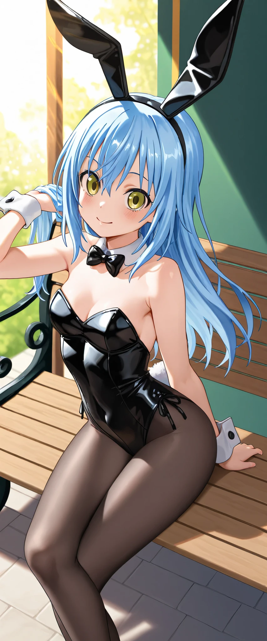 1 girl, solo, Ito, blonde hair, glasses, multicolored hair, aqua polka dot bra, orange polka dot panties, purple eyes, short hair, ribbon stocking, sneakers, little breasts, shy, by gamer chair, dark gamer room, smiling, standing, hands on hips, full body view, slim body,