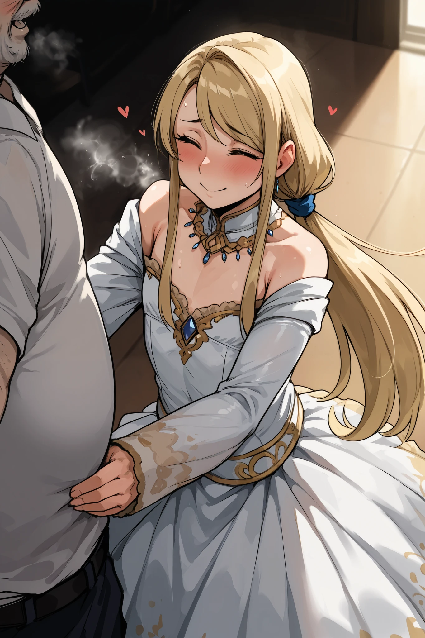 score_9, score_8_up, (candydoII boy with milfy slim body), flat puffy thicc man-chest:1.2, puffy flat chest, solo sugar femboy w/ mature body, (anime mature femboy with pale-blonde smooth-straight mid-long hair with swept bangs:1.2), loose low ponytail, (femboy golden bushy very thick eyelashes:1.2), masterpiece, best quality, (taken from dynamic masterful angles:1.2), anime moe artstyle, well-toned waifu, exude eroticism, (mature woman with lean perfection abdomen:1.5), sweet sweet mommy's expression, (ample littIe femboys natural smaII flat chest), Curvy body, (thick fleshy arms:1.5), oh my god that arms are so sexy!!, from above, steaming body, Hd eyes, BREAK, (scene a femboy with a paunchy older ojiisan dancing in ballroom:1.2), (the old man is royally dressed is a commander), ((size difference - smaller_femboy_&_bigger_man)), (littIe femboy x paunchy old man:1.5), 1woman 1man, size difference, Half body photograph of a cute and attractive erotic femboy in a palaces ballroom with many windows ::3 fantasy princessy form - fitting sleeveless bare-shoulder clothing that accentuates his perfect body ::2 Photograph captured using a Canon 6D Mark II with an 85mm lens at f/ 4 and ISO 100 ::3 Glamour shot, award - winning photograph, sharp focus, dynamic lighting ::1,