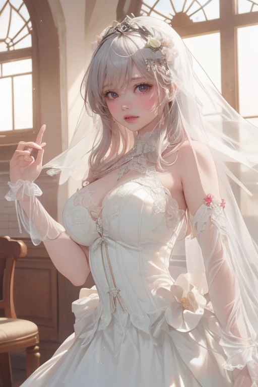 (Paradise in Heaven), White lighting,(muste piece), (best quality), (cinematic), 8K, (art station),(長いwhite hairとSilvery eyesを持つ1人の女), (beautiful delicate face)、[Frozen trees々], [landscape crystal], [lighting], [Ethereal Atmosphere:1.1], [fantasy, short story] ,[soft なlighting] 、(+cinematic shot:1.2)、 [+art station] 、[+luminous white background] 、 [soft glow] 、(Creative and dynamic angles:1.3), [+Crystal Toning] 、muste piece, very detailed, Super detailed, solo, (pale skin), Silvery eyes, white hair, (snow background), (snowflake rosen flower:1.0), (shining crystal), (Snowy ground), (White lashes), sexy woman、dreamy and detailed, Gorgeous setting, 妖しい雰囲気 muste piece, The most beautiful scenes, majestic、(((full of white flowers)))、quiet and serene atmosphere、attractive, all white tones,Inside the crystal library,Transparent flowers and falling snow，Many white roses are planted,(water flowing,waterfall,water bloom),The decoration is also carefully done.,dream（very detailedです，creative design，crisp and precise lines，K HD，best quality，master piece，超High resolution，In 4K）、Diverse poses、((beautiful white flower hair ornament))、beautiful hairstyle、(best quality, In 4K, 8K, High resolution, muste piece:1.2), Super detailed, detailed expression, graceful posture, expressive brush strokes, mysterious atmosphere, artistic interpretation,Delicate floral jewelry， (((Detailed design、Beautiful transparent dress made of thin fabric、Sheer mini dress that shows off your skin)))、(SFW:1.5), (oversized breasts, best body proportions, proportions of large breasts,:1.5)
