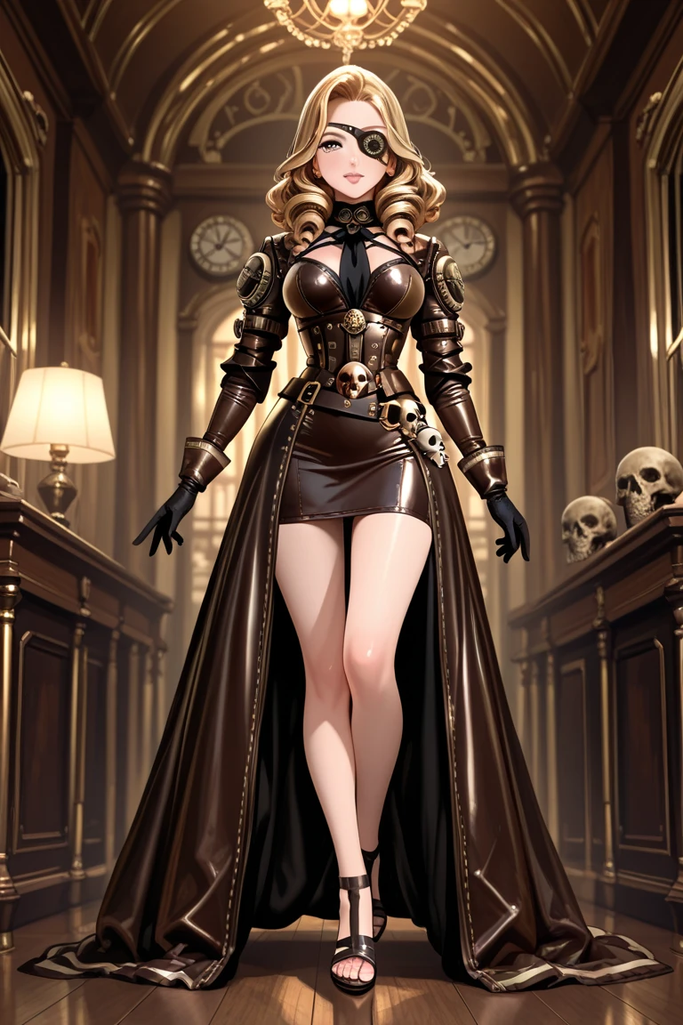 a dominatrix girl, ponytails, sunglasses, leather outfit, dominant, (muscular), long sleeves, black gloves, double-breasted, black knee-high boots,devious, seductive, evil, confident, belt, military uniform with (long coat with popped top coat collar), ((sit on pile of dead bodies)), (femdom), (female domination), (female supremacy)