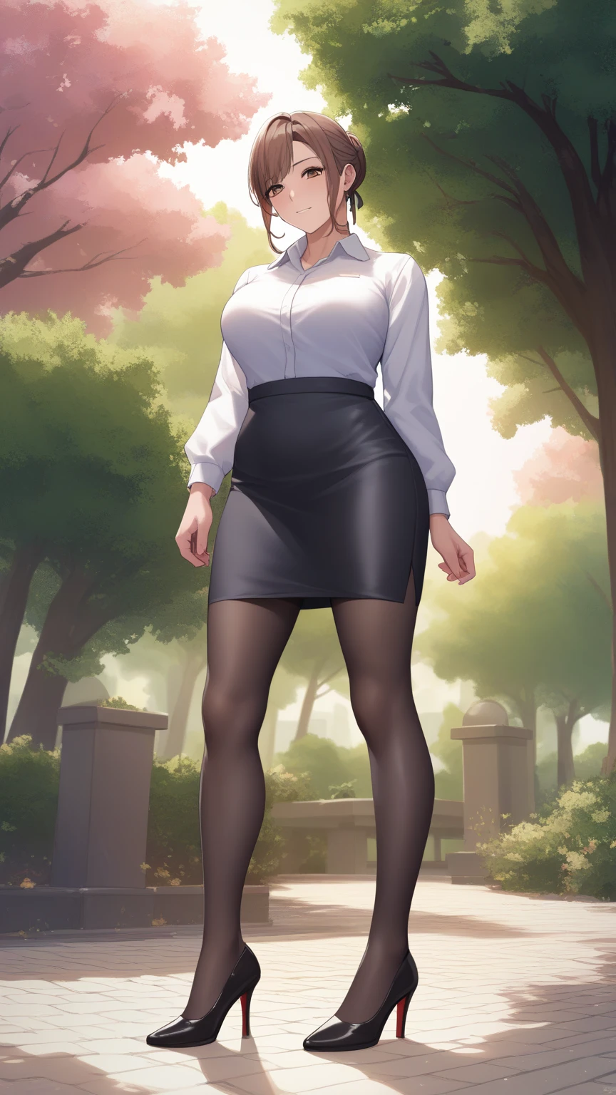 ((best quality)), ((masterpiece)), ((detailed)), (((perfect faces))), (((30yo beautiful woman in black suit, shirt, tight skirt, leggings))), (((cleavage:0.8))), (((glasses))), (((black hair))), (((standing))), (((high heels))), (((arms crossed))), (((smirking))), (((grass field)))