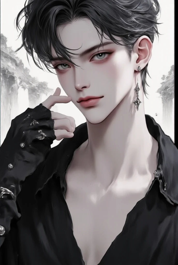 (masterpiece), (best quality), 1man, solo, male, middle part hair, black hair, dreamy amber eyes, chiseled jawline, muscular, modern student, modern uniform, arrogant, confident, playful, unbothered, mighty, classroom background, forehead, majestic, aesthetic, ethereal, handsome, tall, stunning, detailed eyes, young adult face, magnificent background, (1men), detailed(light and shadow), light effects, cinematic camera angles, gentlemen, gentle, elegant, detailed light and shadow, cinematic scenery, (1person), (solo men), (short hair), young man, 18 years old, (exquisite art), rich, luxurious, (Vibrant colors with subtle gradients), (Expressive character designs)