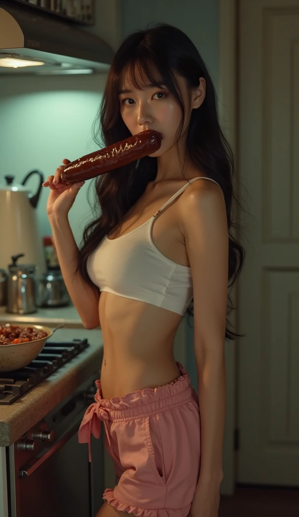 a young woman slices off a mans penis, she shoves a man's hard penis into a meat grinder, she is beautiful and nude, blonde hair, blue eyes, her pussy drips in excitement, she's very excited