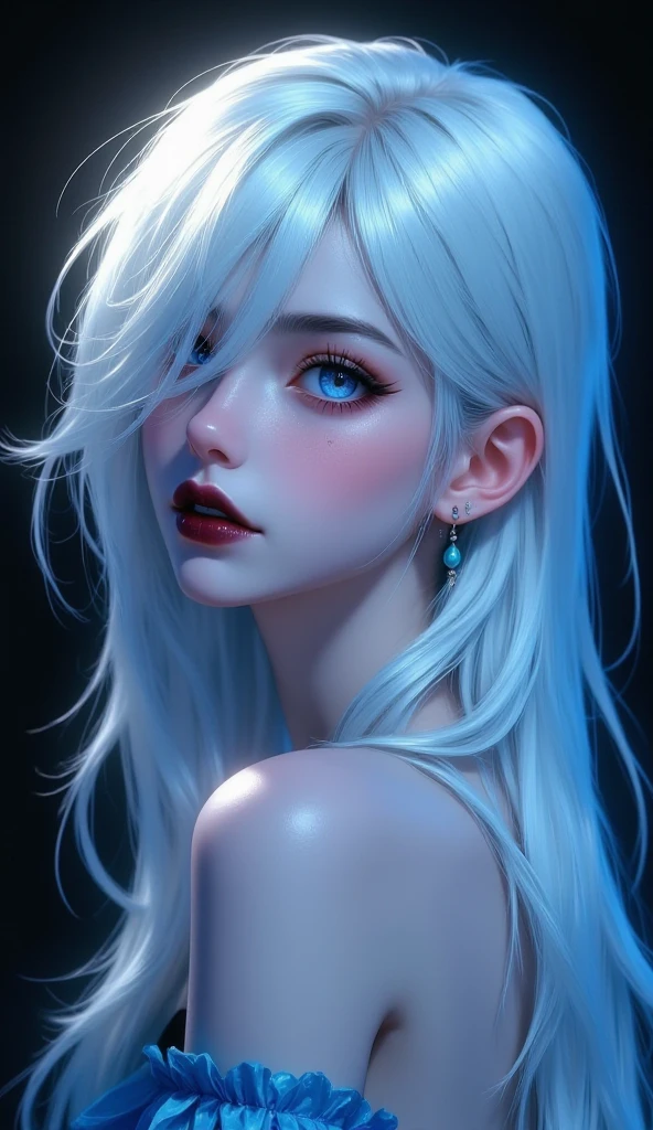 anime girl wallpaper, in the style of atmospheric portraits, white and azure, elegant realism, brooding mood, wrapped, digital art techniques, dark white and cyan --ar 3:4 --niji 5 --s 750