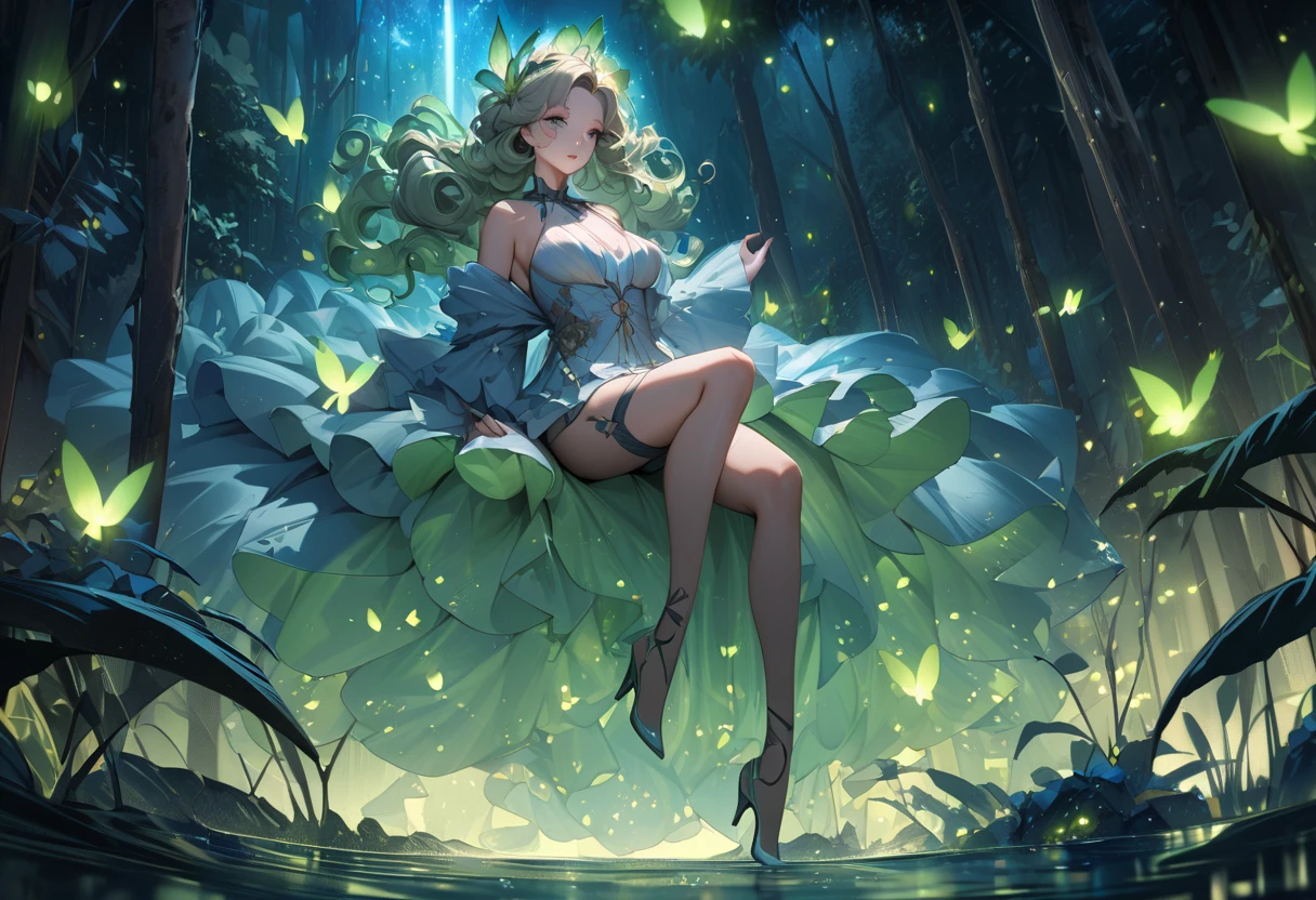 Masterpiece, best quality, extremely beautiful reflection, best reflection. (Very detailed CG unity 8k wallpaper), (best quality), (best illustration), (best shadow), forest theme with natural elements. Tall trees, quiet streams, glowing small mushrooms, surrounded by delicate leaves and branches, and fireflies and glowing particle effects, (natural elements), (jungle theme), (leaves), (branches), (fireflies), butterflies, (delicate leaves), (glow), (particle effects). , Isometric 3D, Octane Rendering, Ray Tracing, Super Detailed, 1 Girl