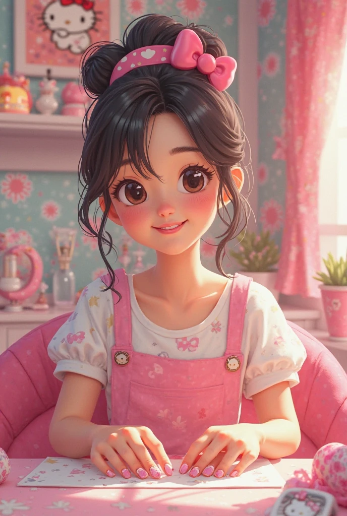 Cute  doing makeup in vanity van