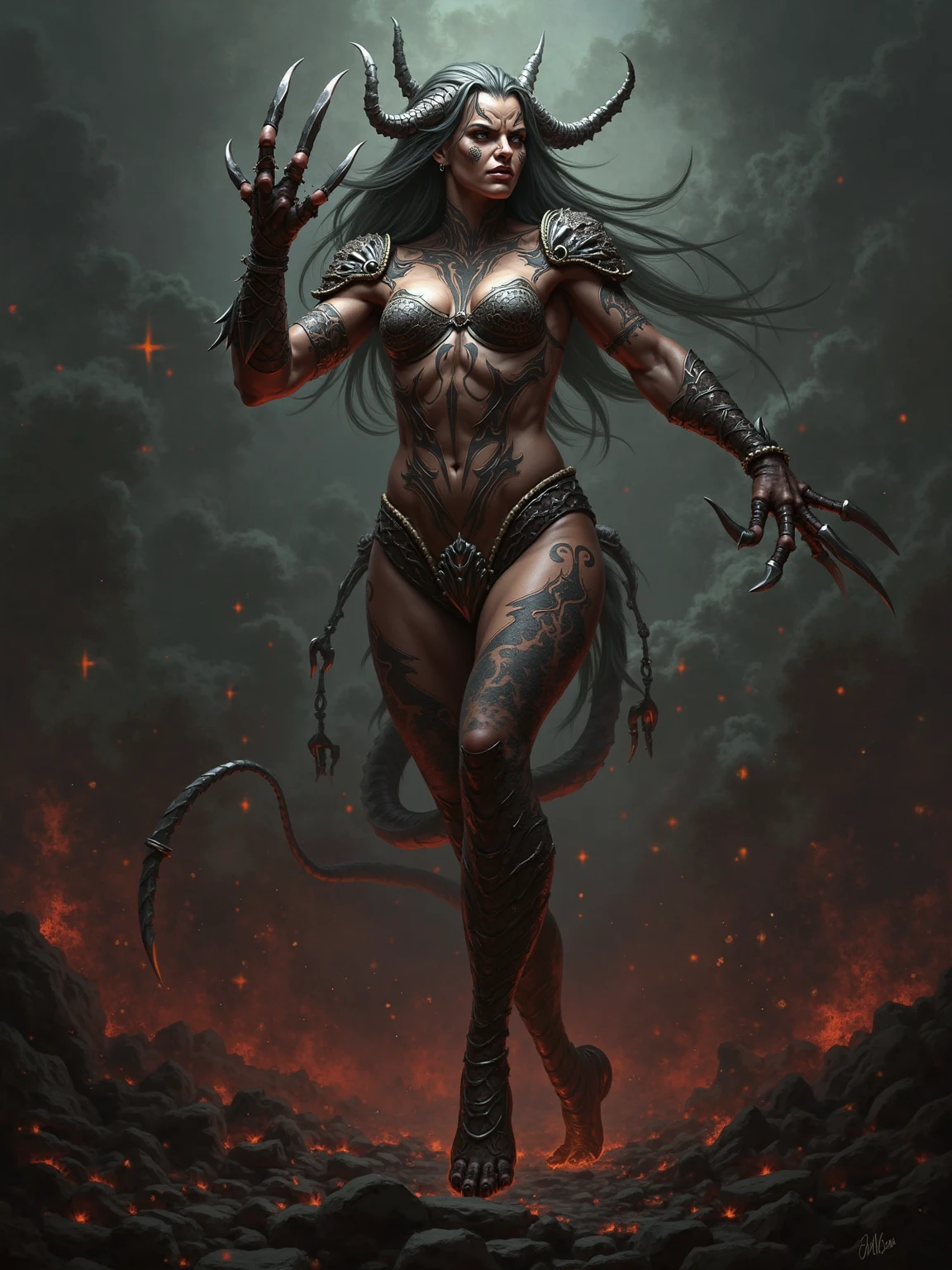 1 female alien, The predator, (extremely beautiful:1.2), (intense gaze:1.4), (predator:1.1), long dark claws, (NSFW:0.8), nipples, thick eyebrows, (shine red eyes:1.5), the most beautiful face in the universe,
(Numerous award-winning masterpieces, incredibly detailed and textured, maximal resolution and clarity), (Hyper-realistic:1.4), (Realistic:1.3),
A woman with an extremely beautiful face, her intense gaze fixed on her prey, a primal force that could not be denied.
(beautiful lean body:1.5), (muscular build:1.2), (prowling:1.3), (sleek movements:1.4)
Her beautiful body, muscular and toned, moved with sleek grace as she prowled, ready to strike at a moment's notice. The predator within her was always on