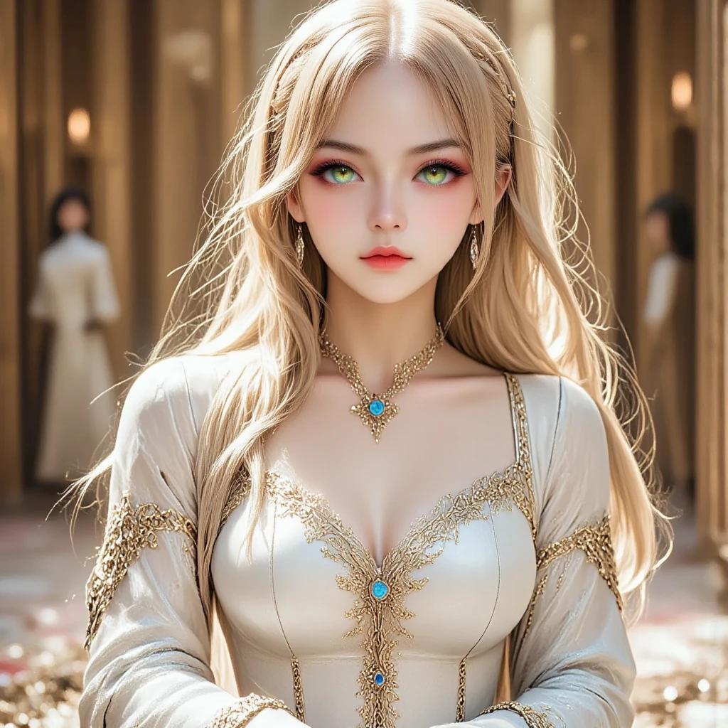 amazing quality, hyper detail, hyper realistic, 8k, rawphoto,
girl, very long hair, bangs hair style, white blue hair color, glowing dodger blue eyes color, 
perfect anatomy,perfect body, perfect face detail, perfect nose,
ultra detailed eyes, ultra detail face, ultra detailed skin, 
wearing fantastic angelic armor, necklace,
random background,
eye contact, smiling, stylish pose,front side 