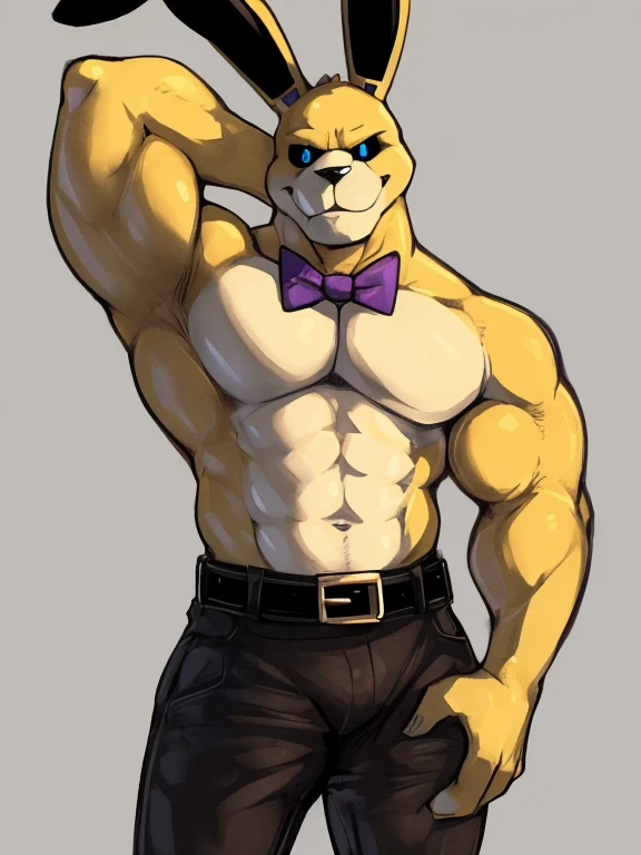  Muscular adult Freddy Fazbear flexing his arms wearing a small thong on stage while sweaty 