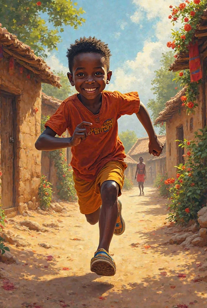 unknown young boy exudes vibrant energy with a big smile, early morning