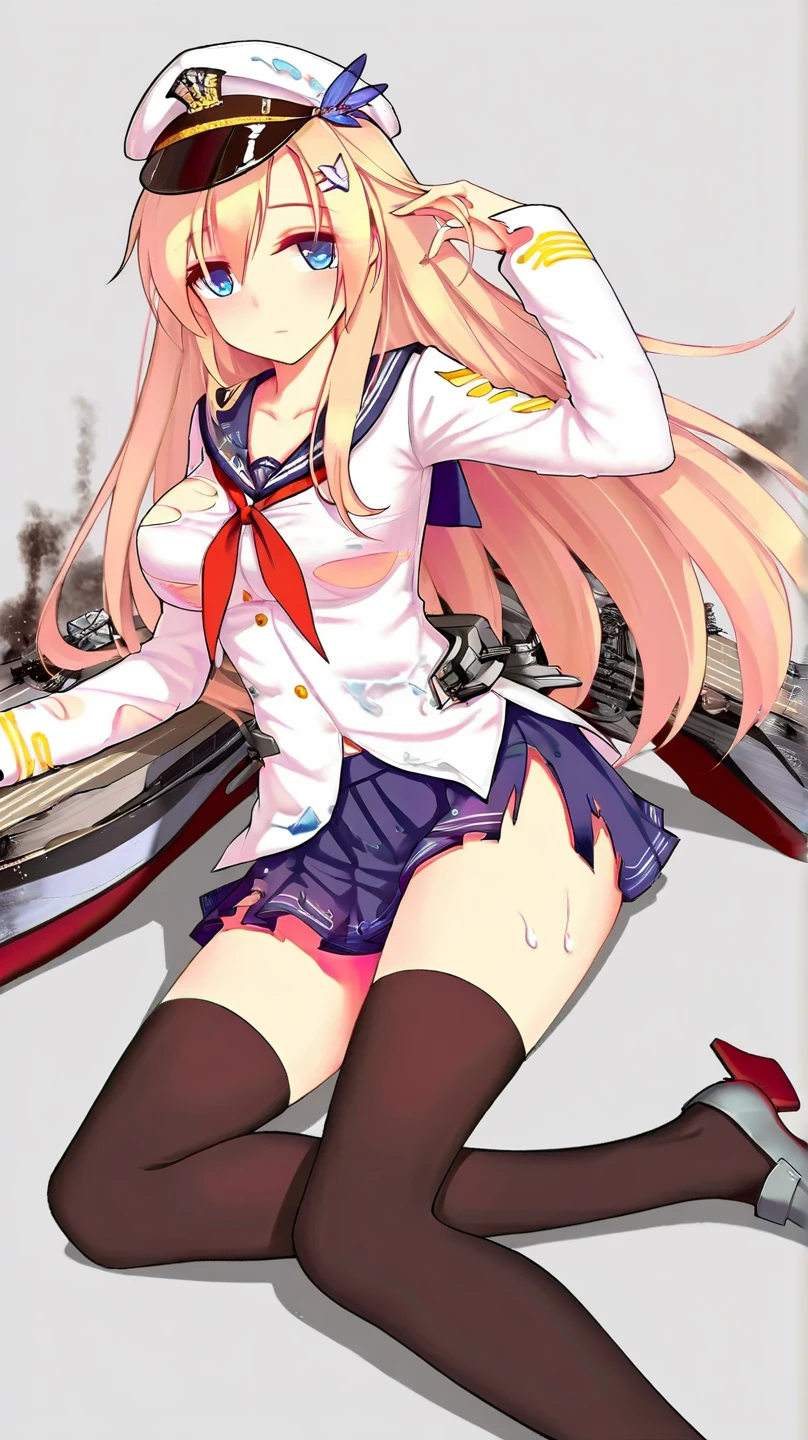 Asuna Yuki(Sword Art Online), dynamic angle, long bronze hair,Braid,brown eyes,fine eyes,big chest line,roll forward,armature,chest flap,long sleeve white shirt,removed sleeve,red and white skirt,pleated skirt,lifelike,Her thin legs are so cute.,very beautiful long legs.,white thighs,garter,perfect body,lifelike,Are standing,lean forward a little,city,skirt lift, white embroidery panties,