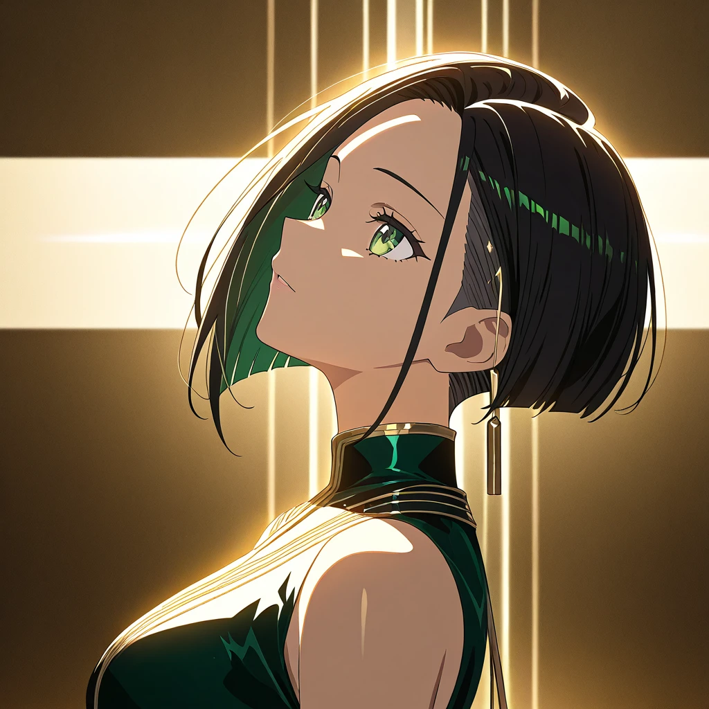 fubuki, <lora:opm fubuki manga-lora-nochekaiser:1>,
fubuki, black hair, (green eyes:1.5), short hair,
BREAK black dress, dress, fur coat, high collar, jewelry, necklace, off shoulder, taut clothes, taut dress,
BREAK outdoors,
BREAK looking at viewer,
BREAK <lyco:GoodHands-beta2:1>, (masterpiece:1.2), best quality, high resolution, unity 8k wallpaper, (illustration:0.8), (beautiful detailed eyes:1.6), extremely detailed face, perfect lighting, extremely detailed CG, (perfect hands, perfect anatomy),