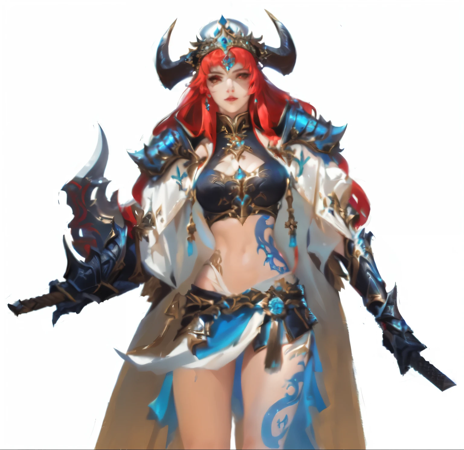 Red-haired girl,Serpentine machinery,Technical blades,Futuristic,illustration,Detailed eyes,Long hair,Sharp features,mysterious background,A high resolution,Vivid colors,concept-art,Moody lighting,concept art by Kamagurka, pixiv contest winner, Fantasy art, official character art, Kushatt Krenz Key Art Women, Future girl characters, with leviathan axe, full portrait of elementalist, ( ( concept art of character ) )