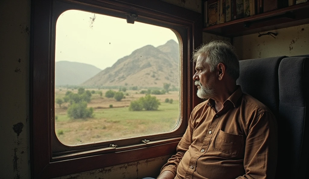 A indian man sit window in train