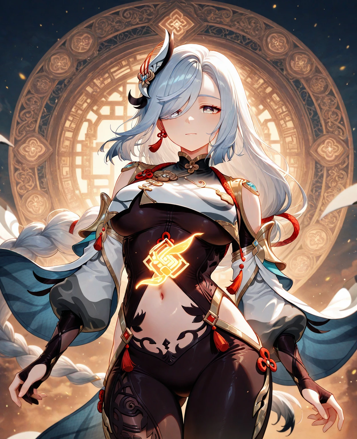 a close up of a woman in a sexy transparent white gold low-cut lace armor cleavage big breasts with a lotus flower in her hand, head jewelry, violet necklace, jade belt , toned abs, a beautiful fantasy empress, ((a beautiful fantasy empress)), beautiful celestial mage, beautiful character painting, full body xianxia, portrait knights of zodiac girl, by Yang J, g liulian art style, fantasy art style, foreshortening