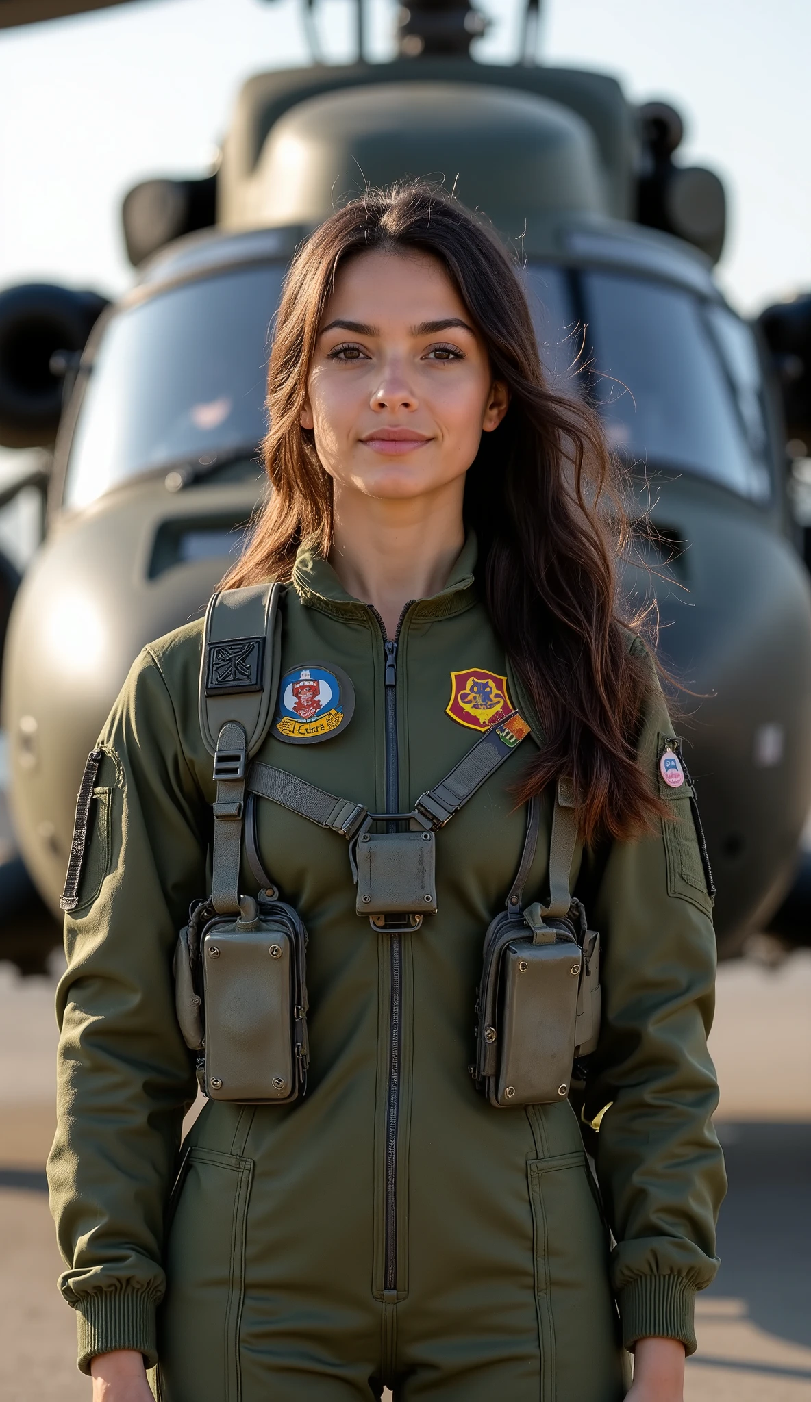 uma mulher, uniformizado, in front of an F 15 military aircraft, Roupas de piloto militar,
