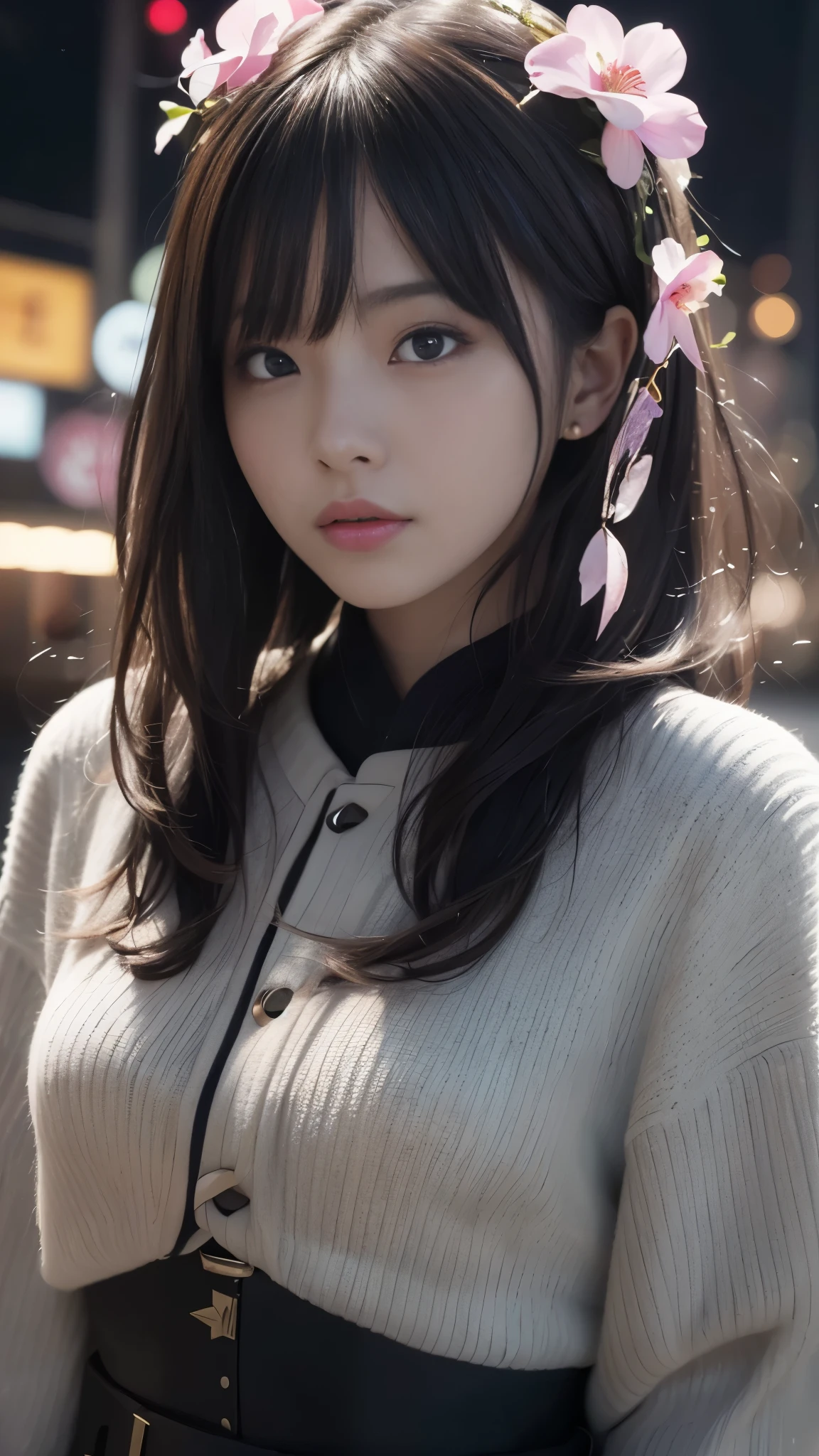 masterpiece、Highest quality、Ultra High Definition、super image quality,aesthetic、16k、 Photorealistic:1.4、Original photo , Japanese 、night 、(is young、flat chest:1.8, AA-cup chest :1.5、Ultra-thin waist:1.2)、 Long Sleeve、Micro Mini Skirts、Unreal and dynamic、Surreal、absurd、 dynamic action shots、Portrait、Super sharp、 realistic textured face and skin、 beautiful symmetrical face 、(perfect anatomy)、 CGSoation Trends、Octane Rendering、