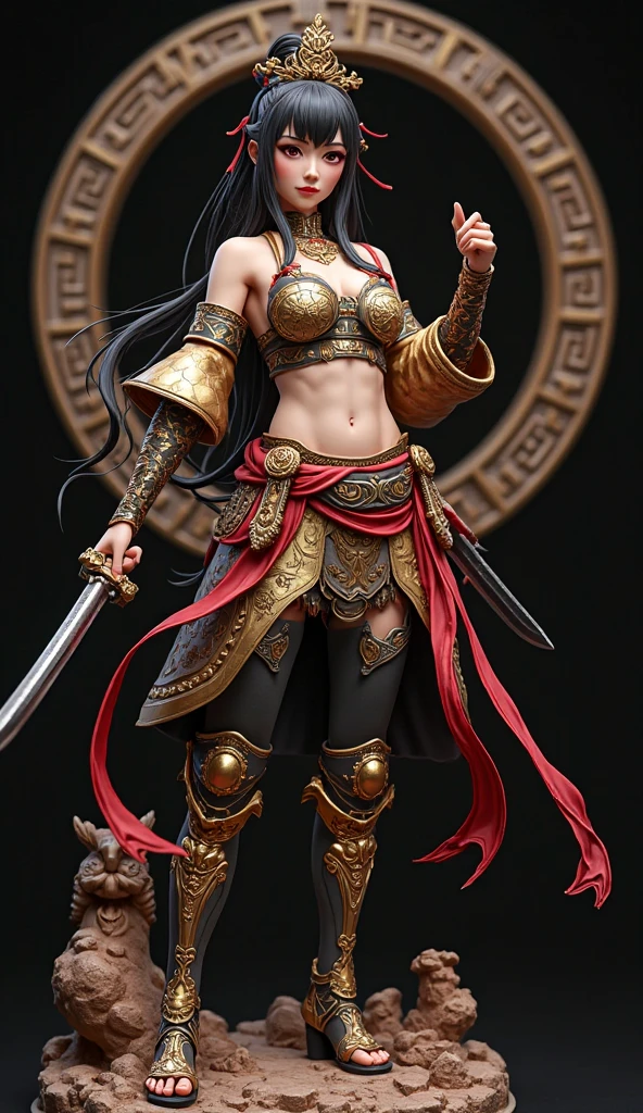 (((woman))), (((best quality person))), (((master piece))), (((As an adult))), ((( Japanese ))), look up from your knees, A beautiful asian samurai woman with perfect body, Modern samurai, ((( Asian))), Wear gloves on your hands,The left arm is made of steel and a metal protector tip, Eyes are pulled, (( Appear under the chest )), (( small dental floss )), Simon Bisley, almost ?????(Simon Bisley)Castle City Wilderness,For high resolution posters, hair straight, minimum clothing, armor (crazy clothes ), full of chips and rivets, tribal tattoo, (((full body esbian))), straight brunette hair,colored hair ends