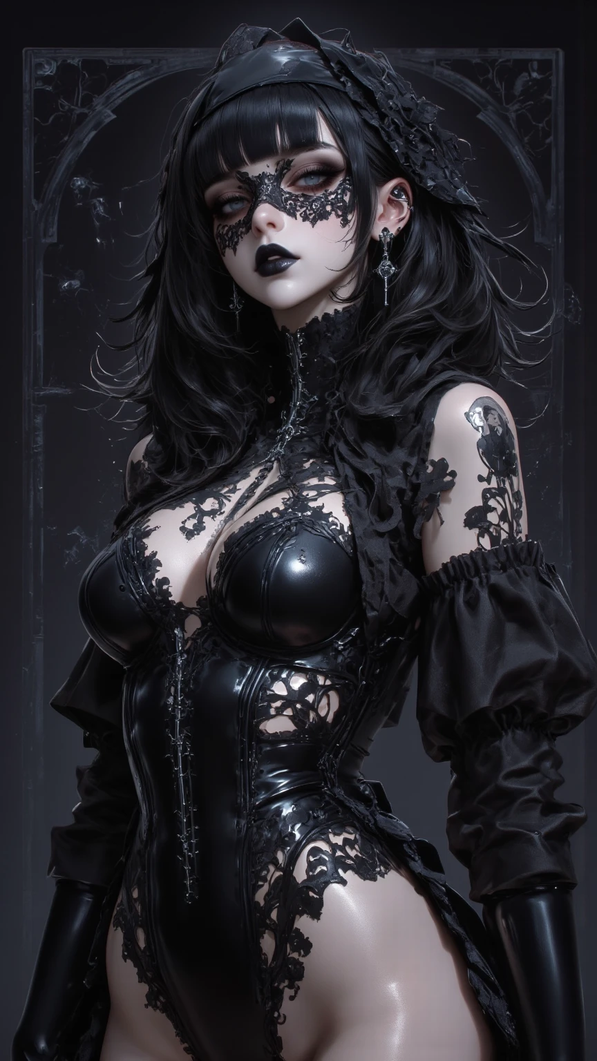 Character Description: In the dimly lit scene captured within the frame, a mesmerizing sight unfolds as a realistic macro quality photo unveils a demonic gothic girl. Her presence is an enigmatic blend of dark allure and haunting beauty, evoking both fascination and trepidation. Standing tall with an air of defiance, the gothic girl exhibits an otherworldly aura that emanates from her very being. Her slender frame is adorned with an ensemble that embodies the macabre, reflecting her affinity for the shadows. Clad in short shorts that cling to her hips, her long, lean legs appear ethereal, shrouded in a sense of mystery. Though her back is turned to the camera, the gothic girl casts a mesmerizing gaze over her shoulder, her eyes gleaming with an unsettling intensity. The depths of her dark, almond-shaped eyes reveal a storm of emotions, hinting at an untamed spirit that dwells within. It is a gaze that captivates, drawing the observer into a world of darkness and desire. Her raven-black hair cascades down in wild waves, contrasting against her pale, porcelain skin. Each strand seems rebellious, as if defying any attempt to tame its unruly nature. Amidst the tresses, delicate silver chains entwine, adding a touch of elegance to her gothic visage. A symphony of ink graces her skin, intricate tattoos etched in shades of ebony and sanguine. Sinister symbols intertwine, weaving a tale of the occult and arcane knowledge. They tell stories of forgotten realms, ancient rituals, and the depths of her own enigmatic soul. There is an undeniable air of confidence in her posture, as if she is aware of the power she holds over those who dare to gaze upon her. She embodies the rebellious spirit of the night, a siren calling to those who are drawn to the darker side of existence. In her presence, the line between fascination and fear blurs, leaving an indelible impression on all who encounter her. The realistic macro quality photo captures a singular moment, freezing her in t
