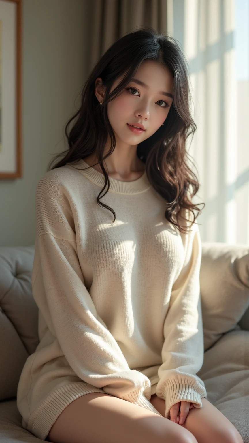 ((Best image quality)、Korean 20 years old, The penthouse of the world's tallest building, View through full glass,NFSW, high resolution, Natural and smooth implementation, head and body balance、perfect body beauty:1.4、slim、thin legs、((dark brown hair、very :1.2)), , very 상세한 얼굴 및 피부 질감、eye for detail、shy smile、with legs spread、naked underwear , lighting areola、top quality、reality、 exposed groin、cute 외모、angle from front、small ass、K-pop makeup、thin waist, White and clear skin, cute, Narrow pelvis, Slander type, Popular hairstyles for long hair, skinny body type, young body type, Small pelvis, small shoulder, underboob,