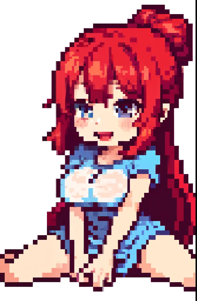 1 woman, redhead, (((long hair))), solo, perfect lighting,mature female, veins, (masterpiece, high quality:1.1), blushing, skin pale and dotted with a few freckles across her nose and cheeks, strong, veins, abs,looking at viewer, navel, (((Full nude))), (((Open legs))), (((big tits, big and busty))), píxel art