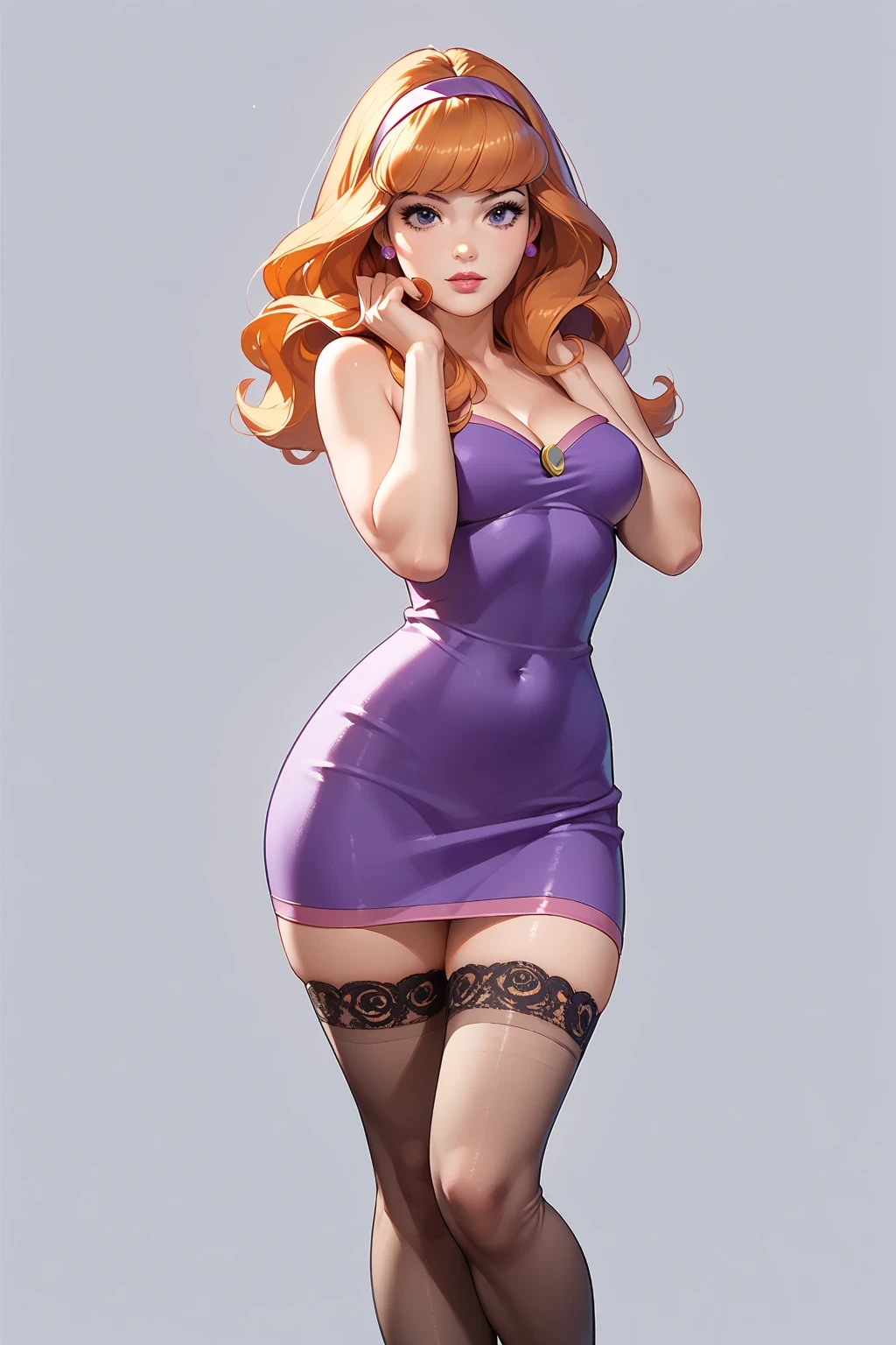 Daphne Blake, sexy, pechos grandes,  big butt , fitted dress with stockings above the knees 