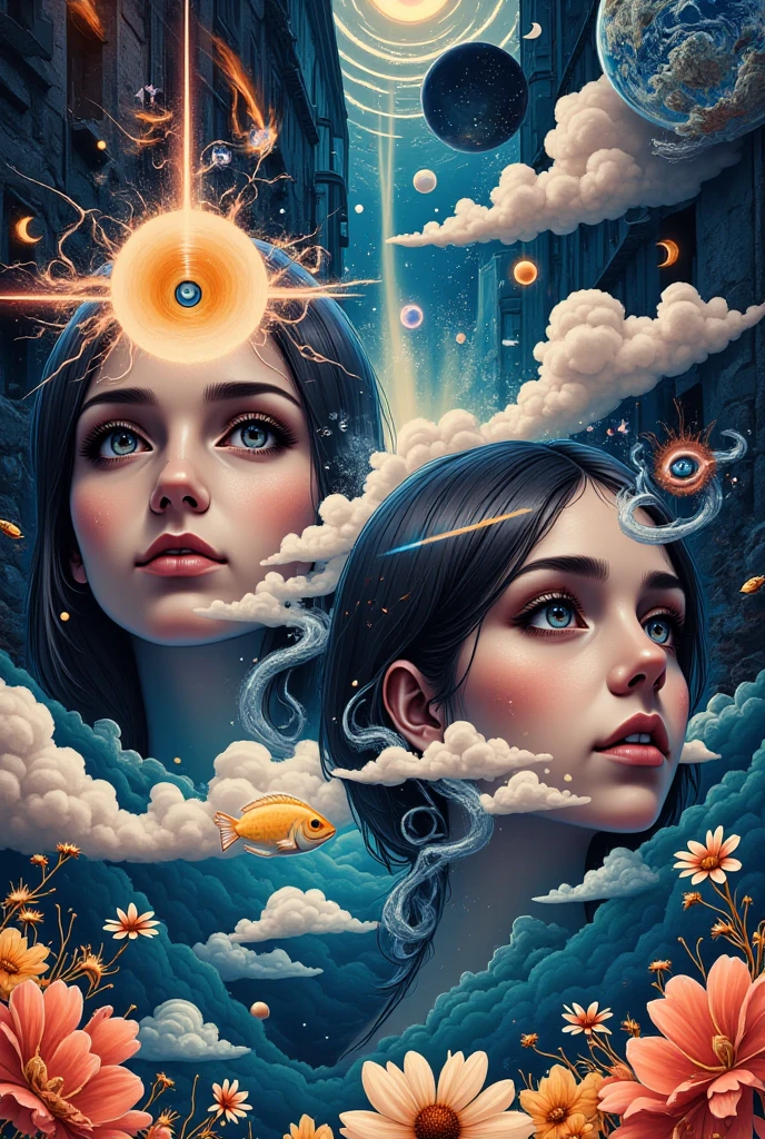 masterpiece,best quality, illustration,{beautiful detailed girl},beautiful detailed glow,(flames of war:1.2),(nuclear explosion behide:1.3),rain,detailed lighting,detailed water,(beautiful detailed eyes:1.1),expressionless,palace,azure hair,disheveled hair,long bangs,hairs between eyes,(whitegrey dress:1.1),black ribbon,white bowties,midriff,big forhead,blank stare,flower,long sleeves