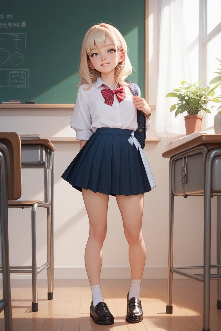 best quality,((((1girl)))),small breasts,((((:1.3)))))),curvy,orgasm,blush,sweat,blonde hair,((white shirt,pink skirt:1.1)),mini skirt,classroom,lift skirt,upskirt,lace panties,white panties,white kneehighs,sakurai momoka,full body