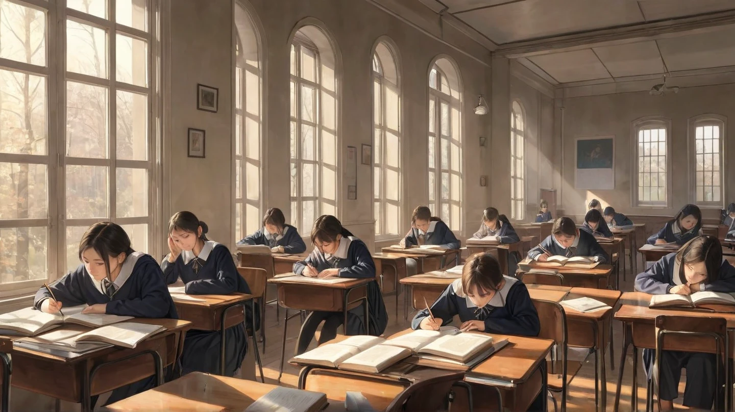 Sad students studying