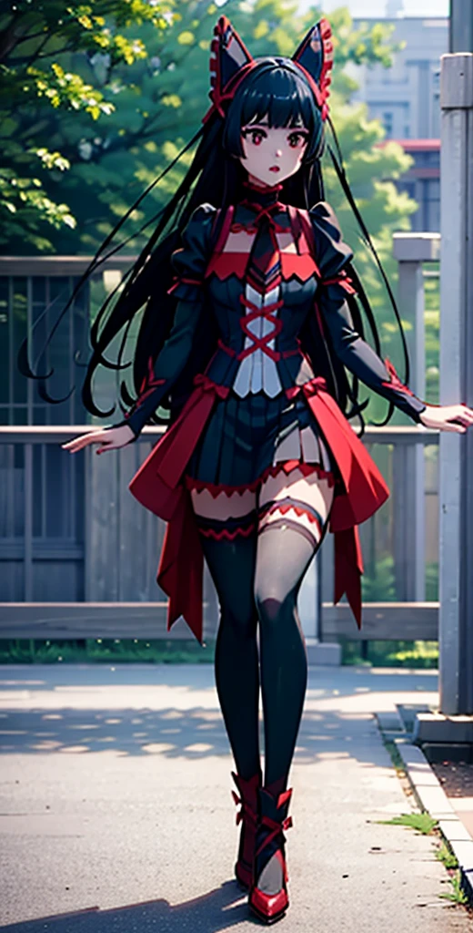 Rory Mercury, Rory Mercury, Black hair, blunt bangs, hime cut, hair ornament, black lipstick, very long hair, Pretty face, makeup, (small chest:1.2), (red eyes:1.5), BREAK Готическое нижнее белье, perfect body (small breasts:1.3) Hornny, Sexy, BREAK в полный рост, red shoes, BREAK Черные чулки, Черные перчатки BREAK, черные Hips, garter straps, gloves, gotik, Hair Bow, Detailed Gothic Fashion, puffy short sleeves, puffy sleeves, short sleeves, Hips, BREAK, teyvat, Court of Fontaine, Fontaine, BREAK смотрит на зрителя, BREAK (masterpiece:1.2), best quality, high resolution, Ultra HDR, Unity 8K wallpaper, (illustration:0.8), (beautiful detailed eyes:1.6), extremely detailed face, perfect lighting, Extremely detailed computer graphics, (perfect hands, Perfect Wrist, two arms, five fingers on the hand, red manicure, detailed fingers, perfect anatomy),
