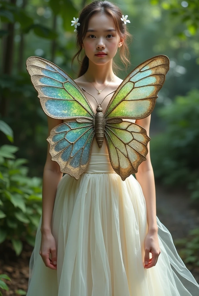 (8k, RAW photo, masterpiece:1.2), High detail RAW color photo, professional photograph, (realistic, photo realistic:1.37), ((best quality)), ((completely naked:1.5)), (full body), (front view), 1 girl, ((teenage)), feminine, fairy, (((small cute face))), ((big double eyelid eyes)), ((baby face)), ((small cute nose)), ((slim waist)), ((small hip)), (((She has the very large swallowtail butterfly wings larger than her body.::1.37))), ((Her wings grow from the shoulder blade)), ((She is spreading her wings.:1.2)), ((She is flying over a ultra big flowers field.::1.2)), ((She has a thin baby girl body shape.)), smooth hair, smooth skins, ((no clothing:1.5)), ((no bra:1.2)), ((no pants:1.2)), ((no manicure:1.2)), ((no maked up:1.5)), ((no accessary)),