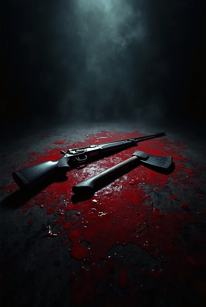 A black and red scaled dagger and a pure white shotgun. The background is a city with lots of blood stains.