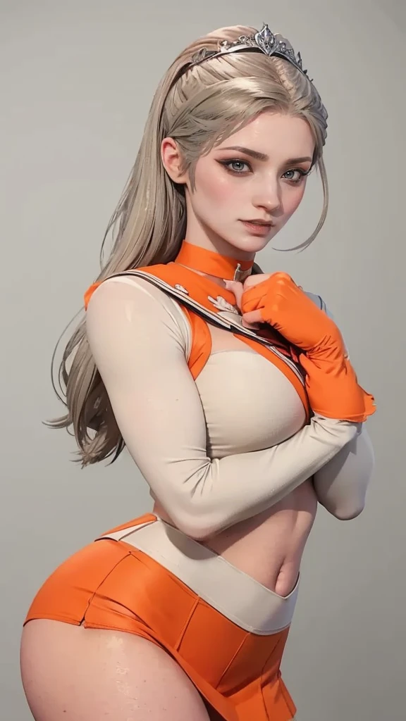 (1girl, solo, masterpiece, 4k,  best quality:1.2, (cowboy shot), best quality:1.2, NICE HANDS, COLORFUL, (perfect hands, perfect anatomy)),  
aoba wakura, long hair, (yellow eyes:1.5), teeth, antenna hair, sharp teeth, white hair, (forehead:1.2), (facial mark:1.5),
cleavage, boots, bodysuit, black bodysuit, superhero,
((medium breasts, big hips, looking at the viewer, cleavage)), 
((simple background, white background)), <lora:GoodHands-vanilla:1>