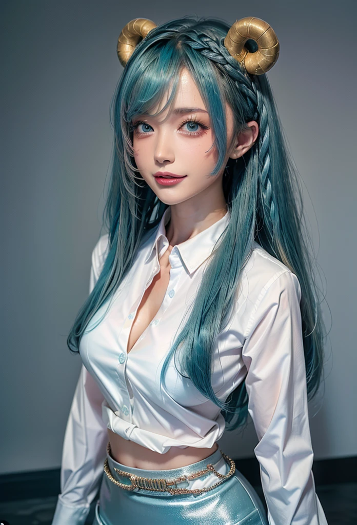 Hot Hatsune Miku、pfotorealistic, Highresolution, 1 woman, white-haired, Korean, Heterochromia eyes, Small moles under the eyes,outdoor、school wear, big tits, blush