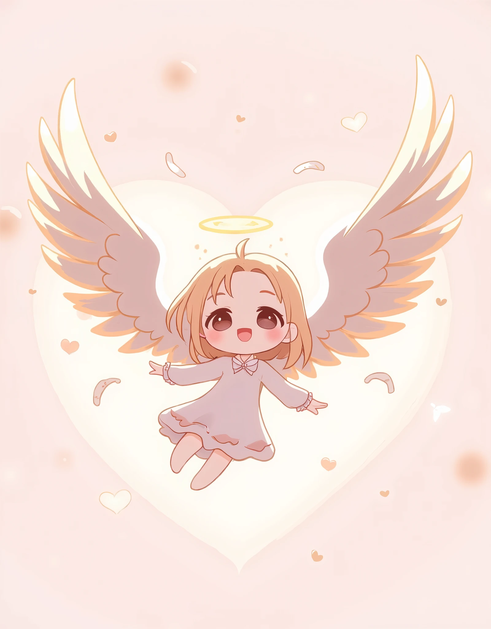( masterpiece:1.2,  best illustration),8k,16k,wallpaper,(Floating feathers :2.0),(Angel mascot character with big wings:2.0),(is floating in the air:2.0),(minimalist:2.0),( cute:1.6),(anime artwork :1.6),( vector art :1.6),(SAN-X style  :1.6),(abstract heart background :1.6),(  line art  :1.6),( pastel color :1.6),(depth of field)