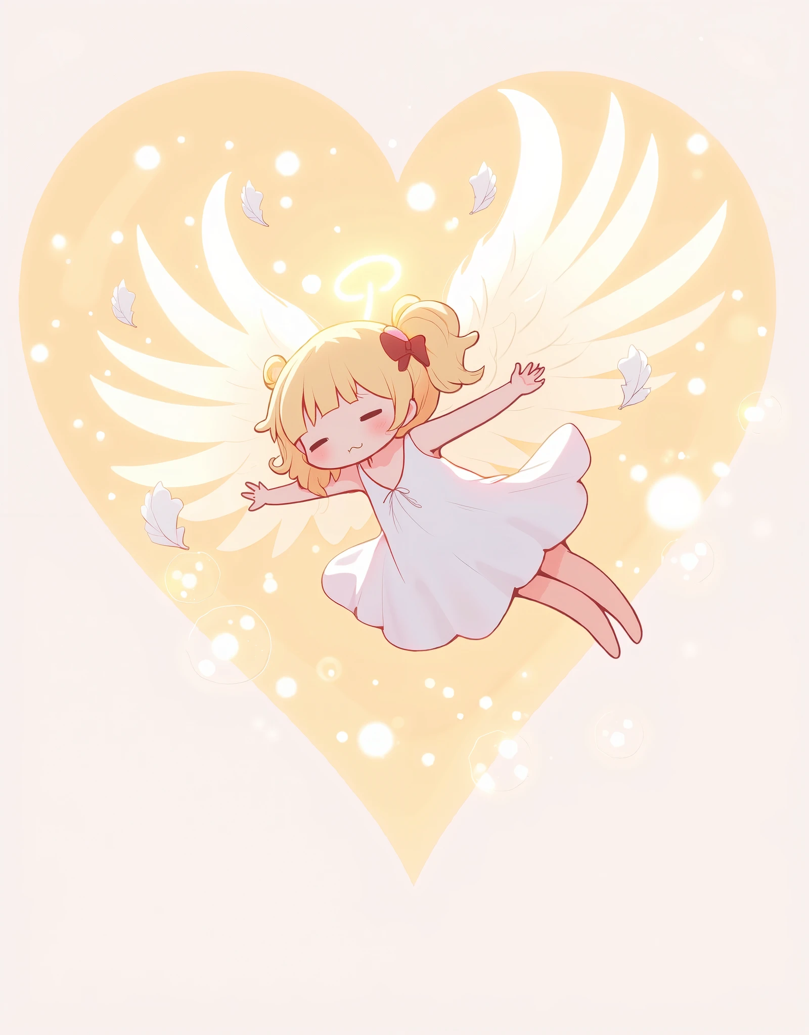 ( masterpiece:1.2, best illustration),8k,16k,wallpaper,(Floating feathers :2.0),(Angel mascot character with big wings:2.0),(is floating in the air:2.0),(minimalist:2.0),( cute:1.6),(anime artwork :1.6),( vector art :1.6),(SAN-X style :1.6),(abstract heart background :1.6),( line art :1.6),( pastel color :1.6),(depth of field)