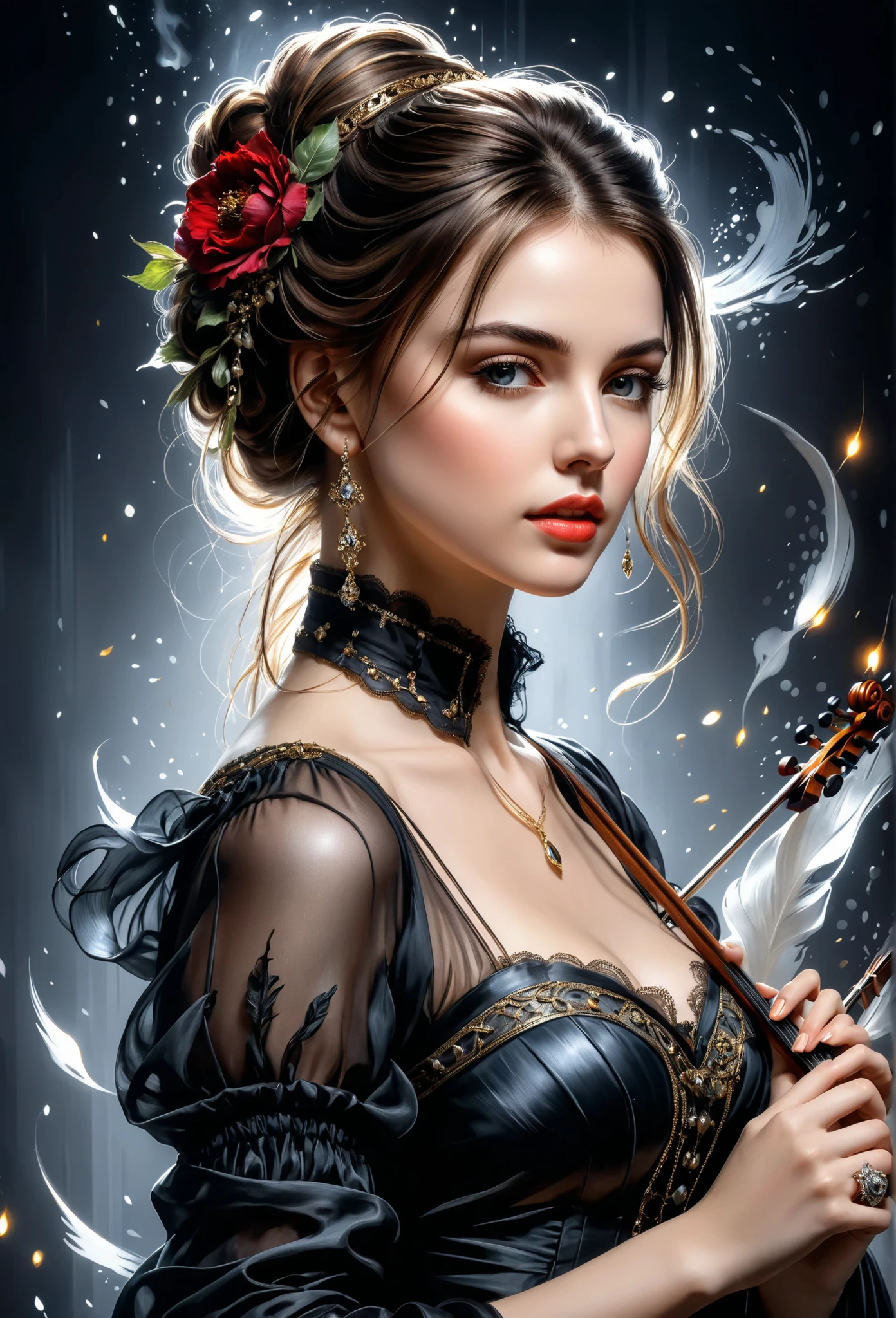 close-up, high quality, Masterpiece , 8 k, HDR, RGB, portrait, fashion show, captured in the middle of a splash , seems to be absorbing data , action pose , involves moving , A play of chiaroscuro, Luminism, engraving, unique , creating a photorealistic and insanely ultra-detailed impression , Техника HDR, UHD quality, professional level, digital art,
мягкий естественный объемный кинематографический идеальный свет
andгры света и тени благодаря этому текучему эффекту и объему создают завораживающее, Giovanni Boldini's beautifully creative gothic music , Bastien Lecouf-Degarme, Carne Griffiths, and. Abramson, Raphael, Caravaggio, Cobie Whitmore, Titian, Leonardo da Vinci