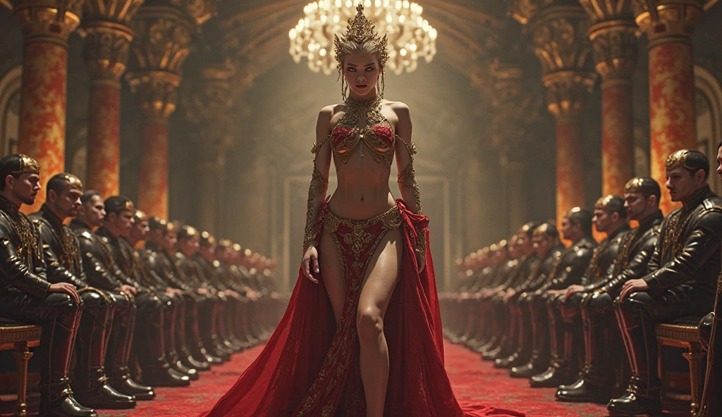 Beautiful goddess whole body, German Goddess, Standing with the Hakenkreuz flag in the background