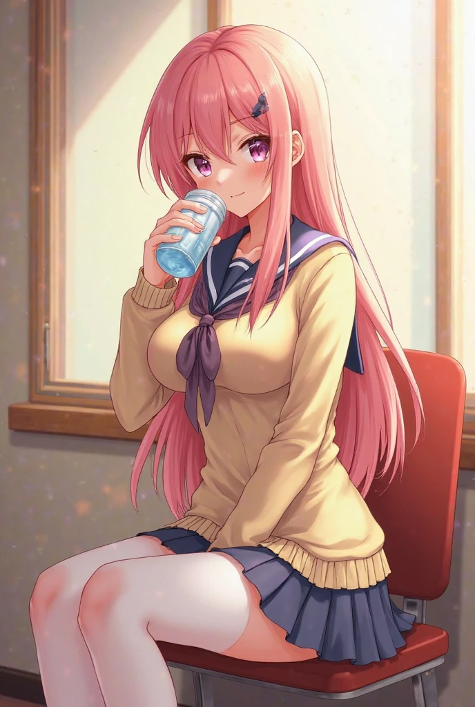 1girl in,Pink hair,Drink water