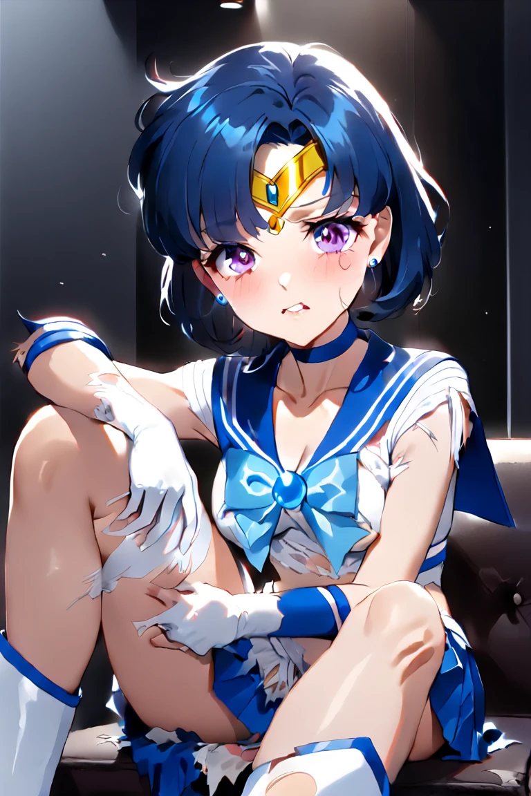 table top, highest quality, 1 girl, (sailor mercury),light blue hair, (black eye:1.2),((Bunny girl))、((leotard))、((happy look))、((full moon))、(((pantyhose)))、((short hair hair))、((white long gloves))、((open your legs))、((Bunny ears))、((Tierra))、((heart mark, The toes are growing, blush, seen from below, ant's eye pov))