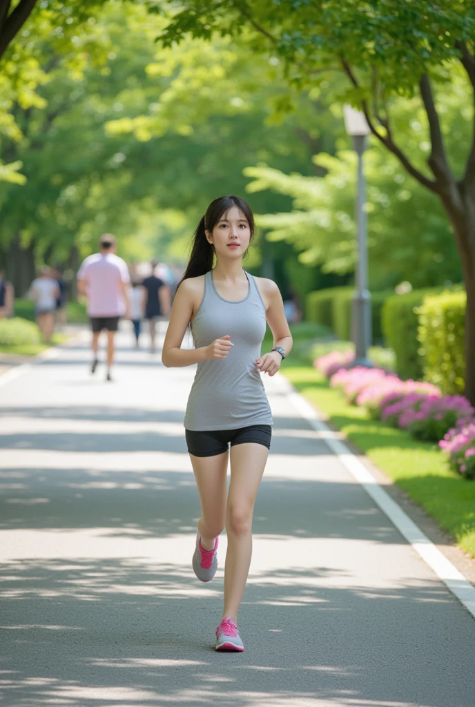 sunny mid day,She wore a short slip dress,Run away on the road, Behind her, There a large group of zombies chasing, Flames and general destruction, The darkness of the Dark Ageedium shot,Cinematic light and shadow,8K clarity