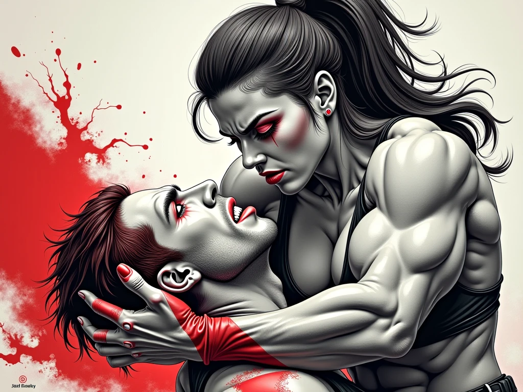 A woman shooting a man with an arrow through his heart