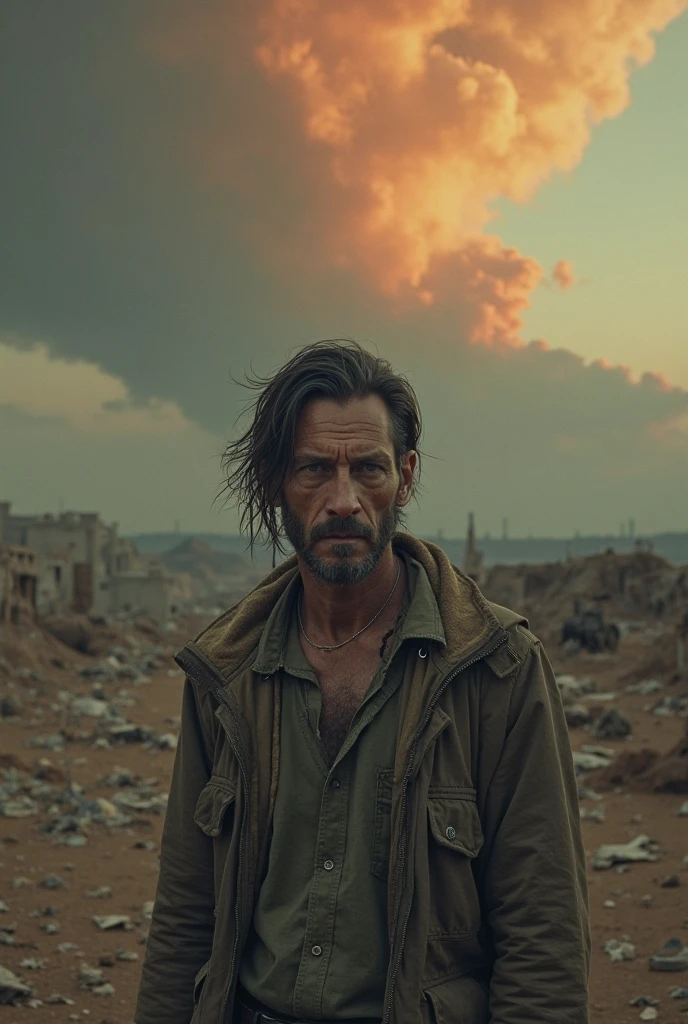 (post apocalyptic man) ,wearing post apocalyptic clothes ,(destroyed city after nuclear blast),warzone, (post apocalyptic), looking down a hill, spicked necklance, holding a gun, sitting on a dieselpunk car
BREAK
(masterpiece, best quality, ultra realistic, 4k, 2k, (intricate, high detail:1.2), film photography, soft focus,
RAW photo, photorealistic, analog style, subsurface scattering, photorealism, absurd res), ((closeup))