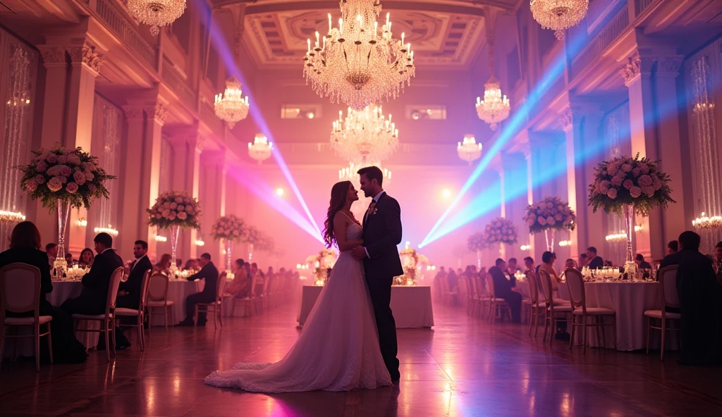 bride and groom standing in a cloud of smoke at their wedding, dancing in front of fog, fog machine, very magical and dreamy, heavy fog machine, the background is misty, dreamy atmosphere and drama, smoke machine, dry ice, in front of smoke behind, atmospheric fog and lighting, surrounded in clouds and light, in clouds of smoke, couple dancing
